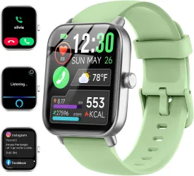 Smartwatch for Men Women, Alexa Built-in, 1.8" Fitness Tracker, IP68 Waterproof Smartwatch for Android & iPhone with Bluetooth Call (Answer/Make), Heart Rate/SpO2/Sleep Monitor/Pedometer, Green