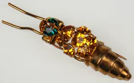 SOLD Vintage Rhinestone Wasp Clip Brooch Marked Déposé Made in France Pin