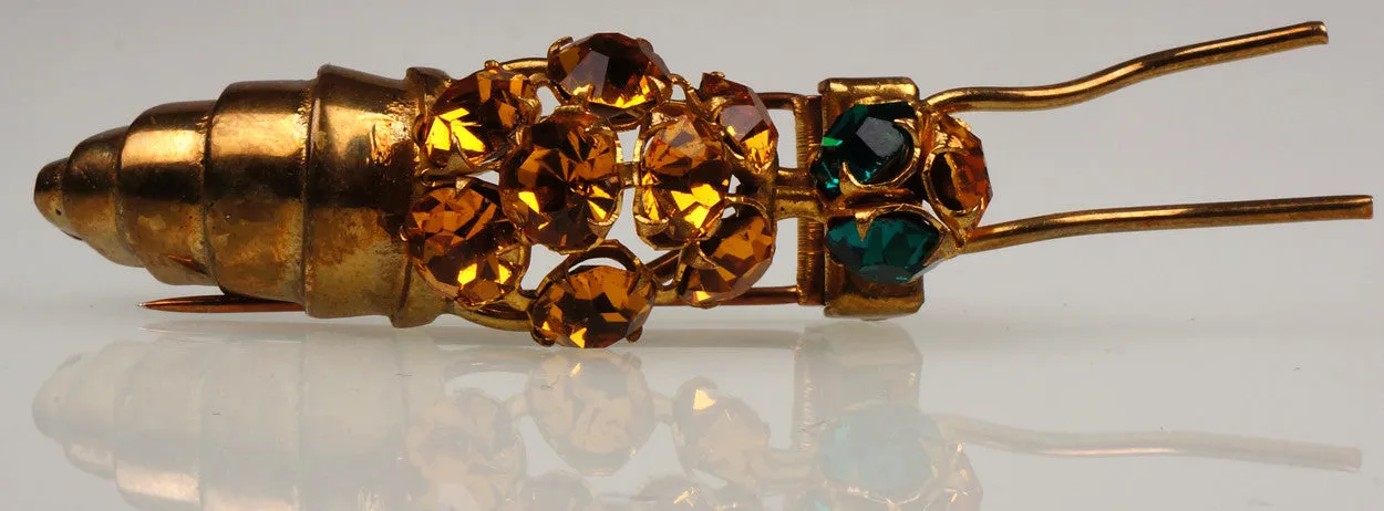 SOLD Vintage Rhinestone Wasp Clip Brooch Marked Déposé Made in France Pin