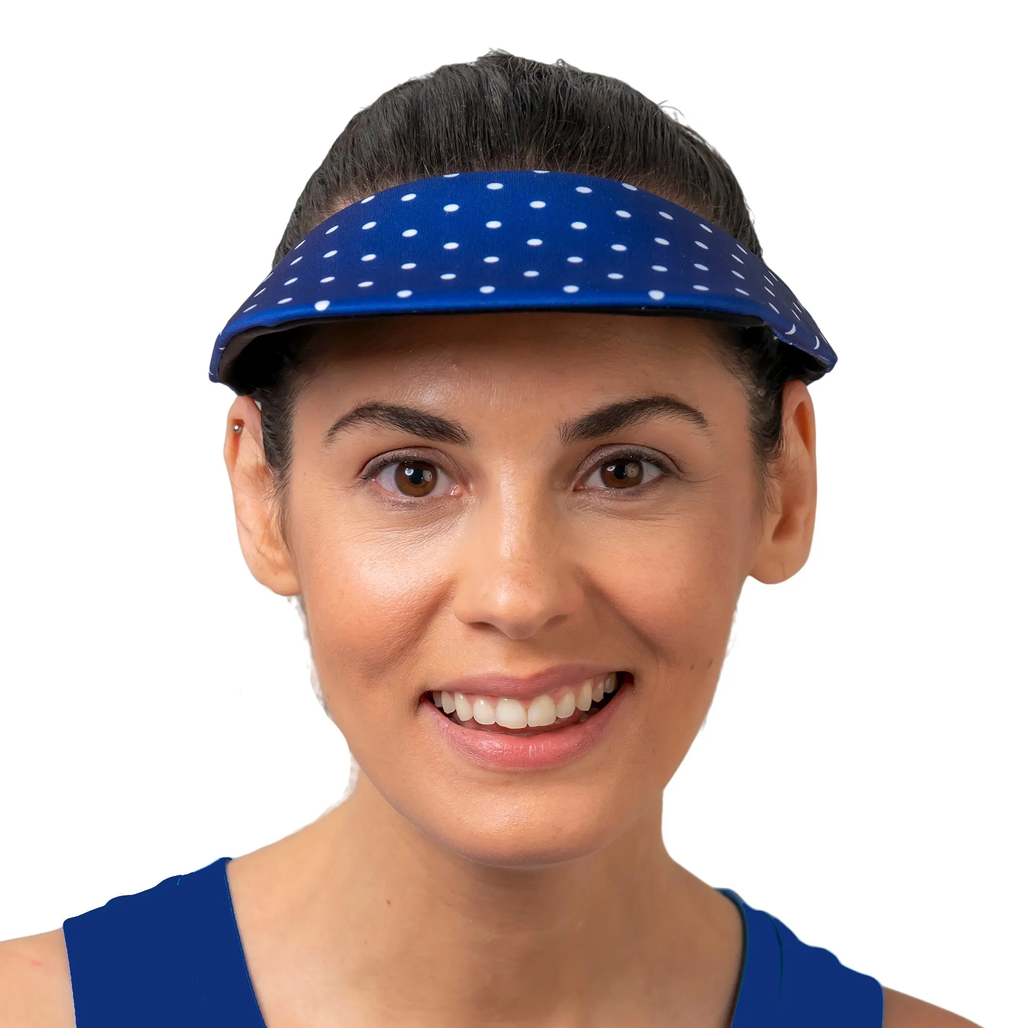 Square Brim - Navy with White Polka Dots
