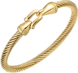 Stainless Steel Twisted Cable Wire Bracelets with Hook Clasp Stylish Roman Digital Bangle Bracelet for Women