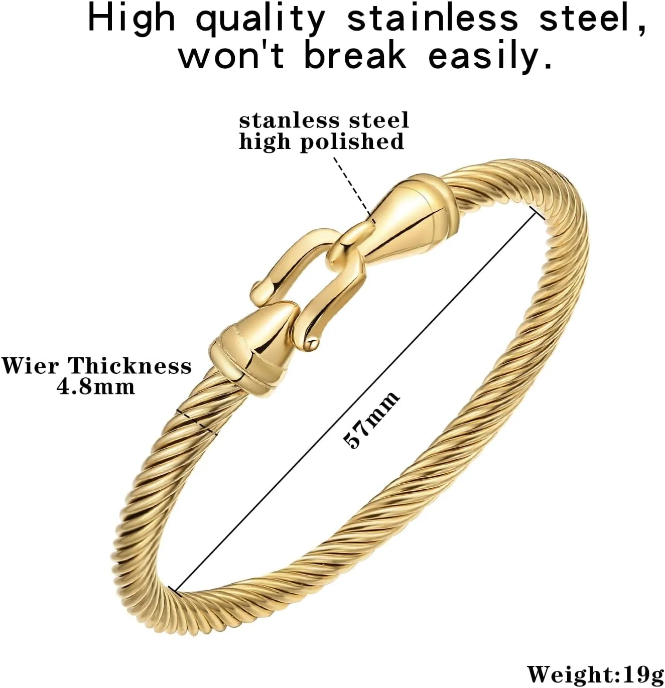 Stainless Steel Twisted Cable Wire Bracelets with Hook Clasp Stylish Roman Digital Bangle Bracelet for Women