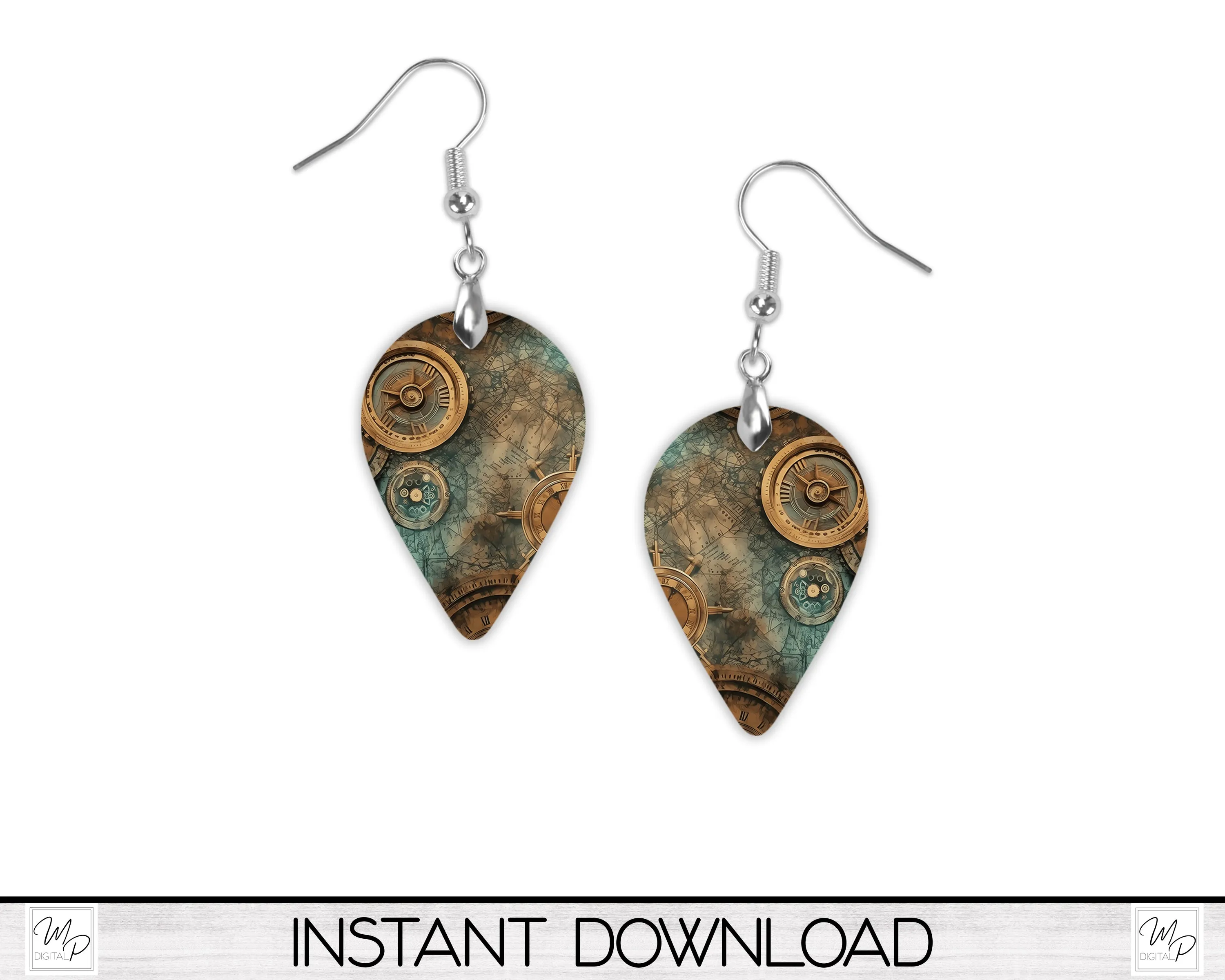 Steampunk Upside Down Teardrop Earring Design BUNDLE for Sublimation