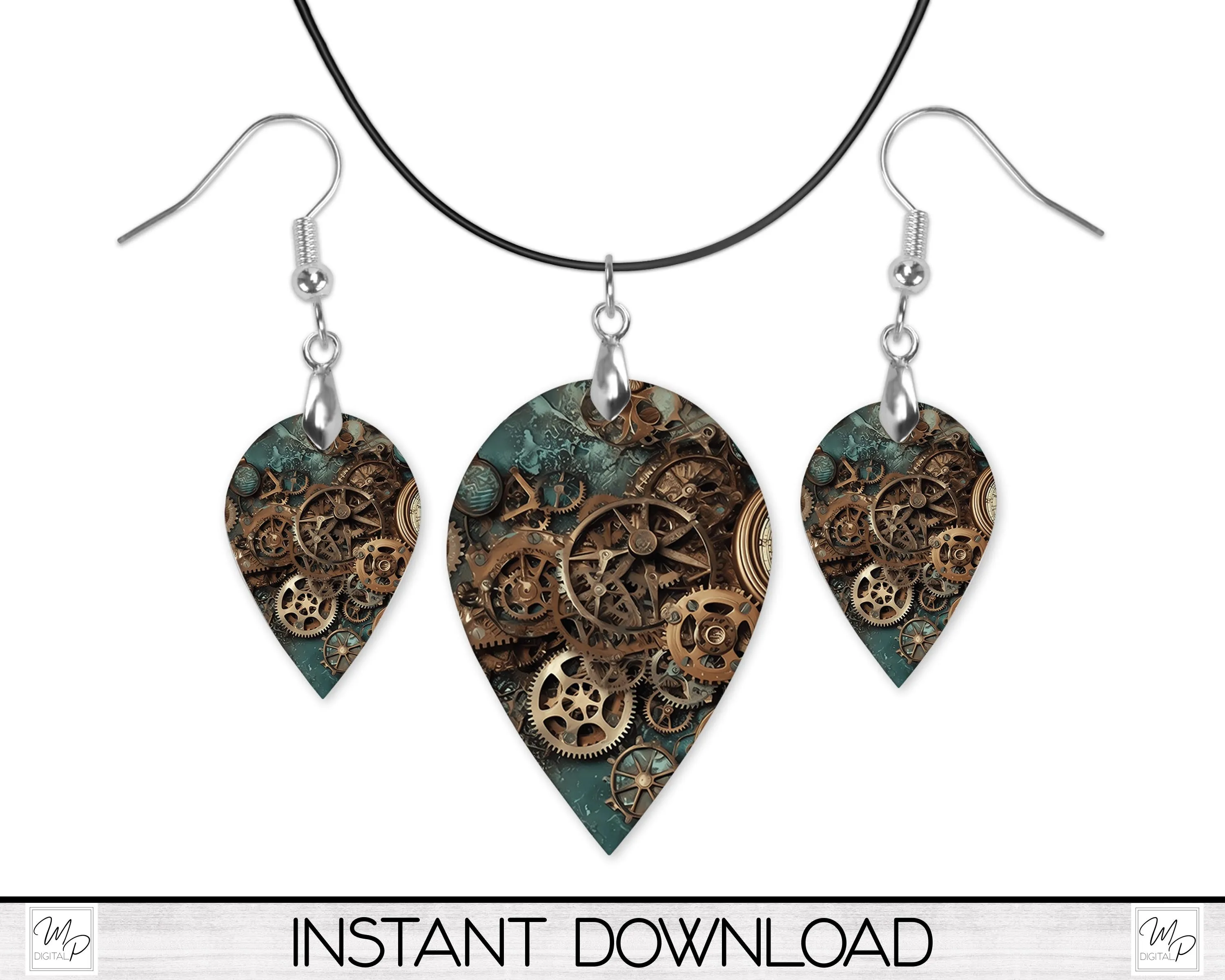 Steampunk Upside Down Teardrop Earring Design BUNDLE for Sublimation