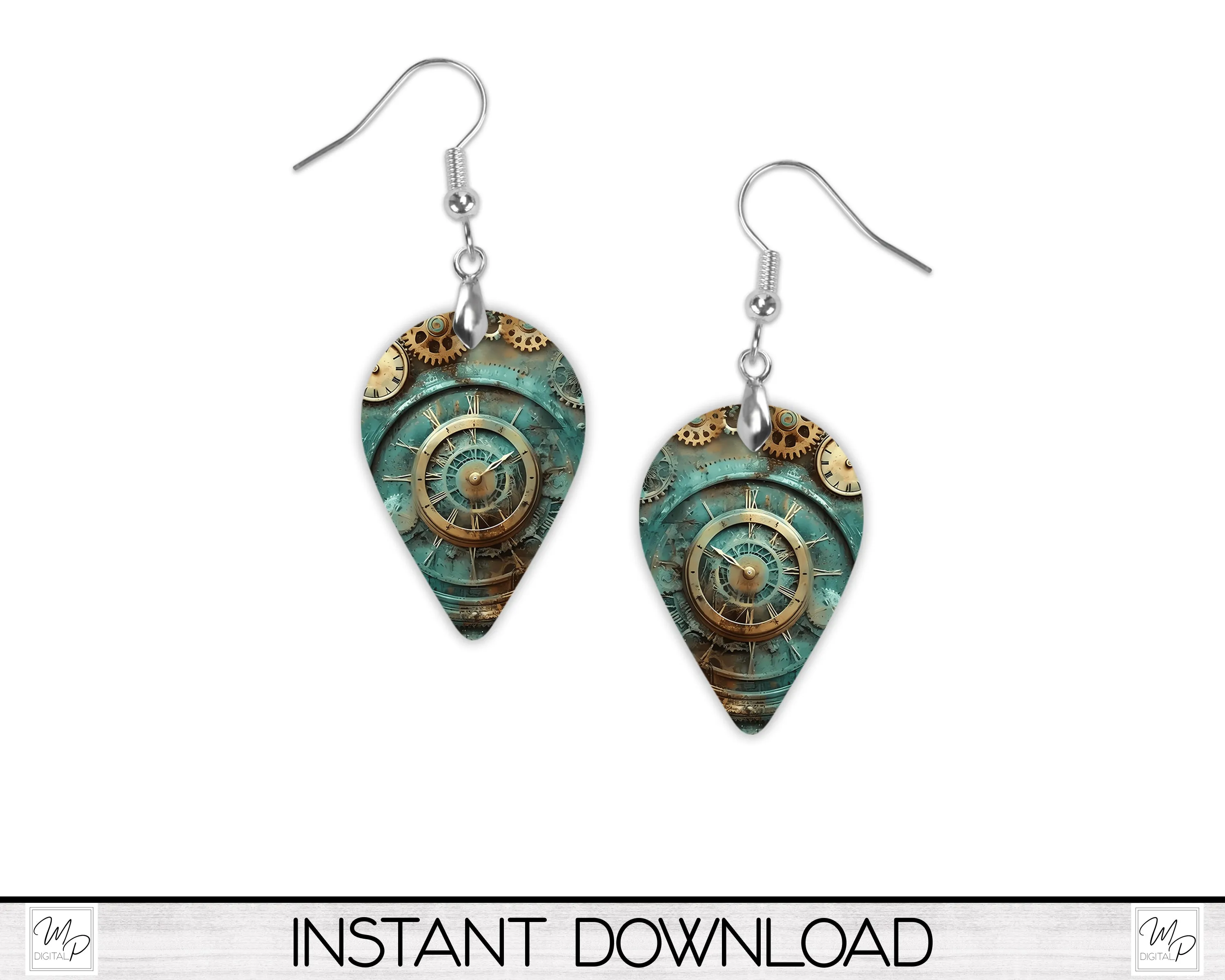 Steampunk Upside Down Teardrop Earring Design BUNDLE for Sublimation