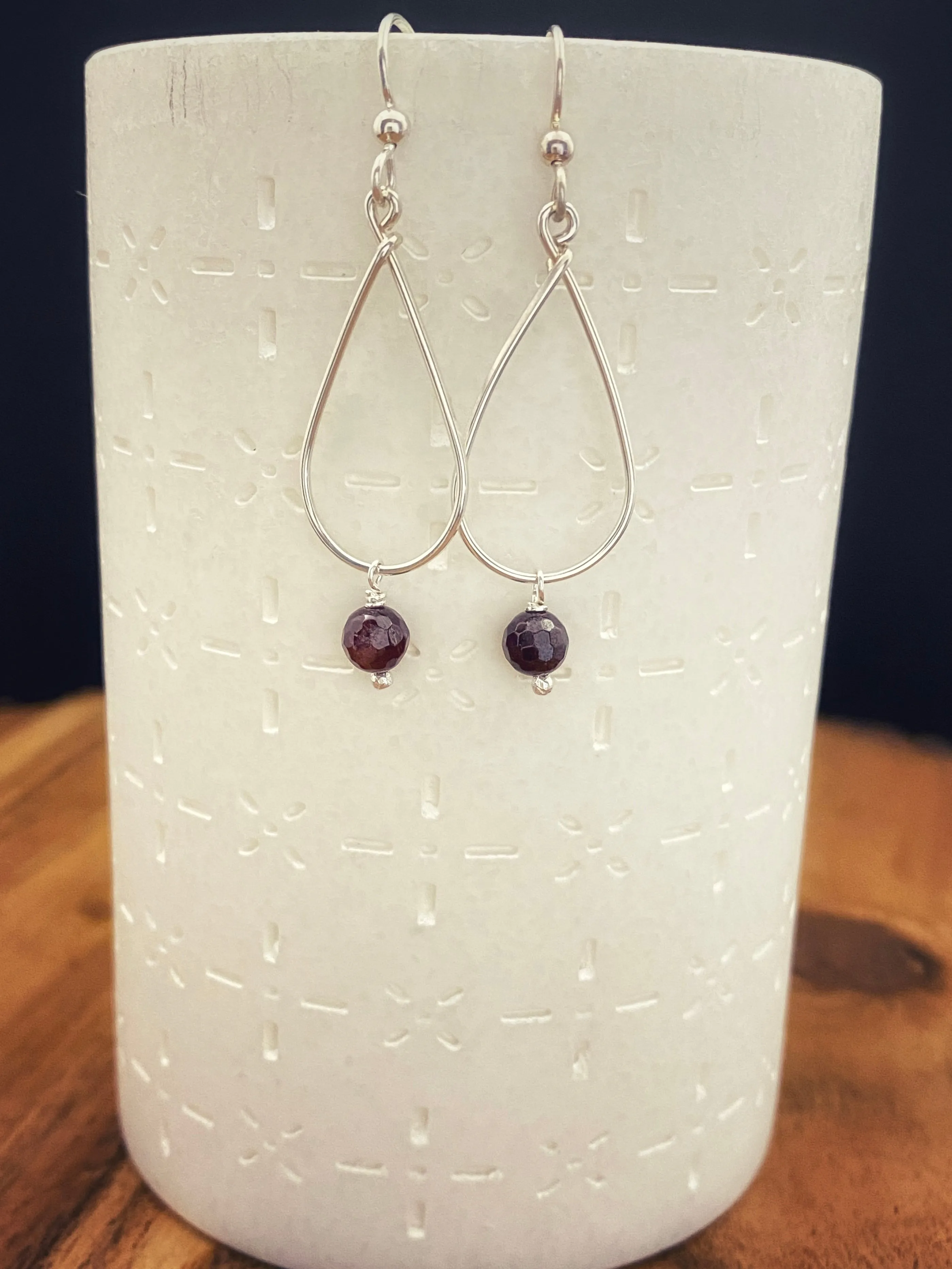 Sterling silver and garnet teardrop earrings