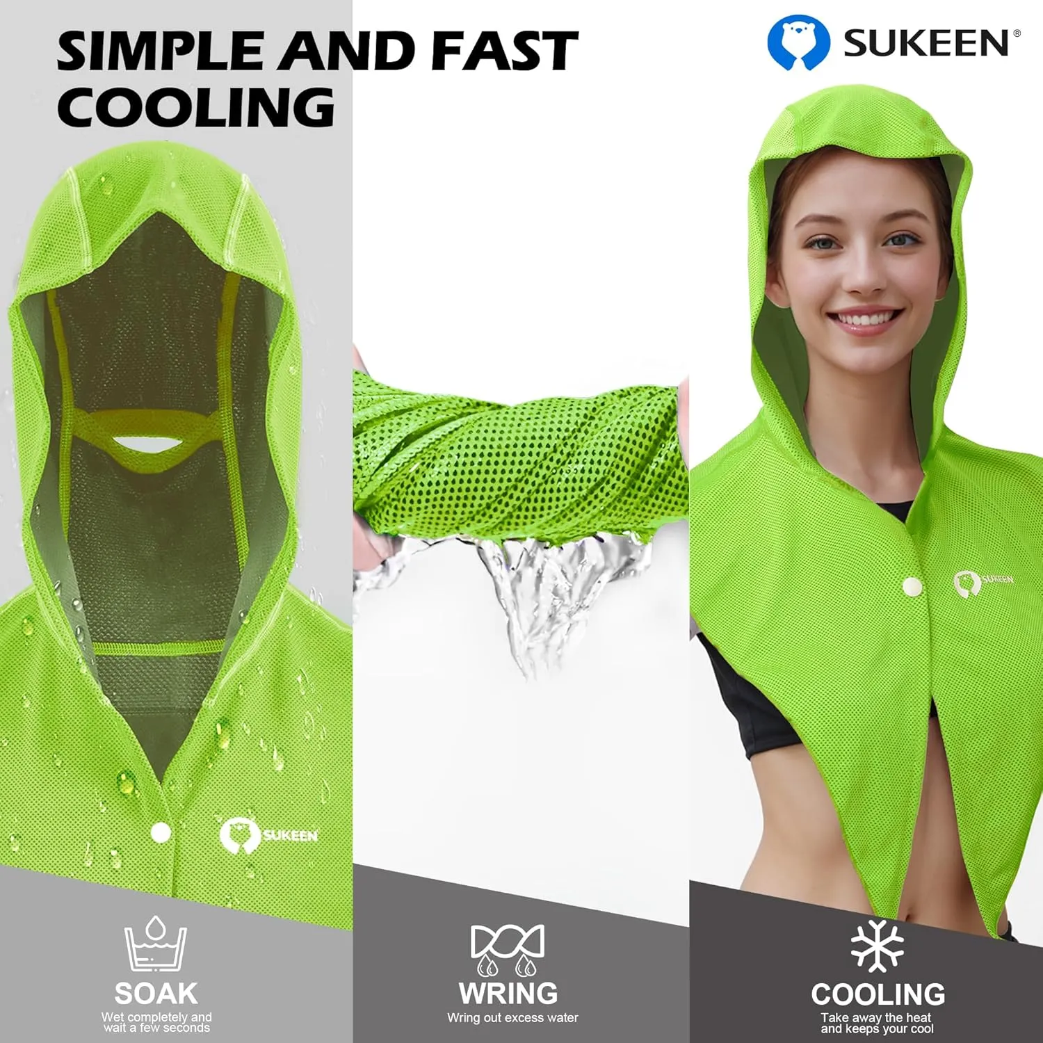Sukeen Cooling Hoodie Towel, Instant Cooling Towels for Neck and Face, Quick Drying Cooling Towels for Hot Weather Workout