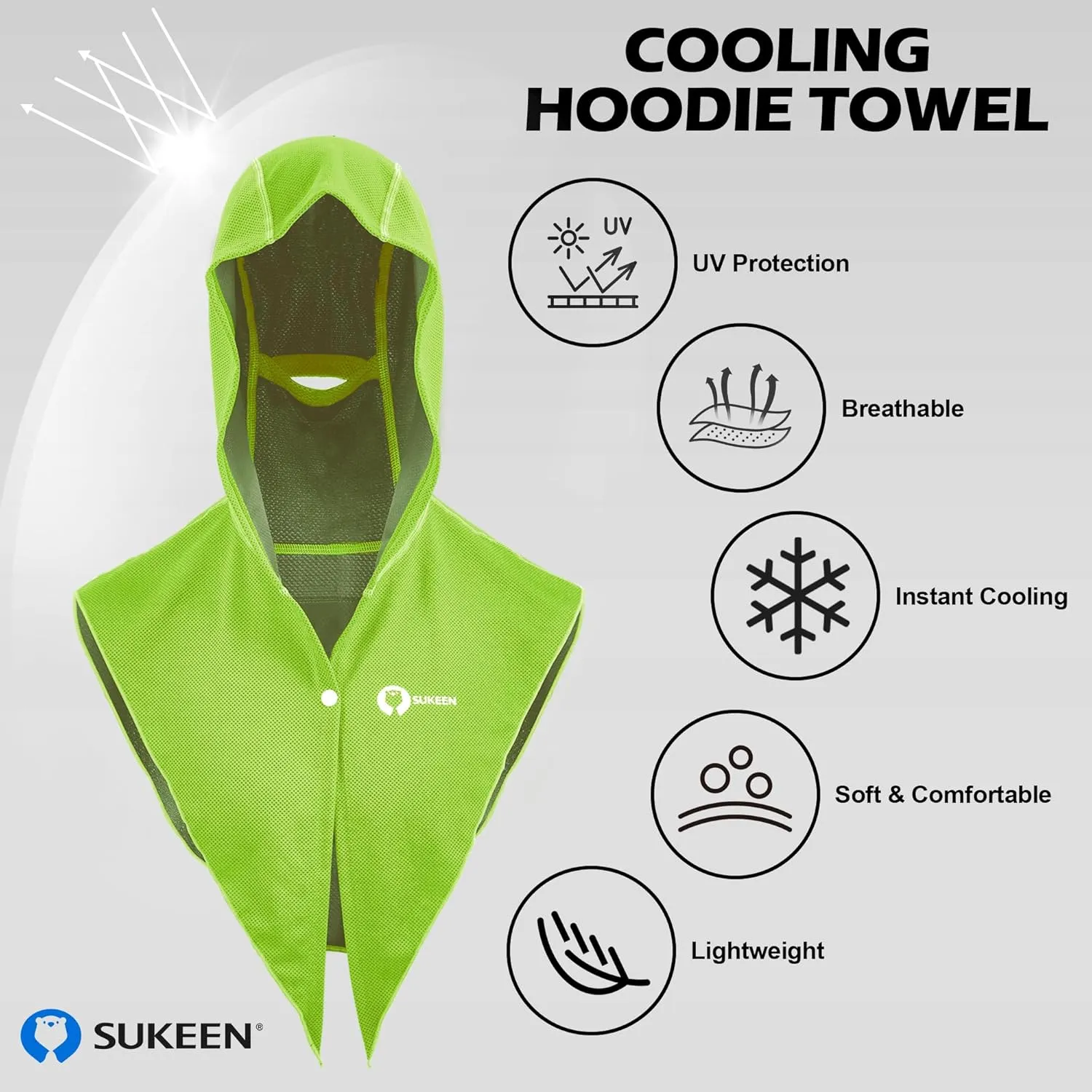Sukeen Cooling Hoodie Towel, Instant Cooling Towels for Neck and Face, Quick Drying Cooling Towels for Hot Weather Workout
