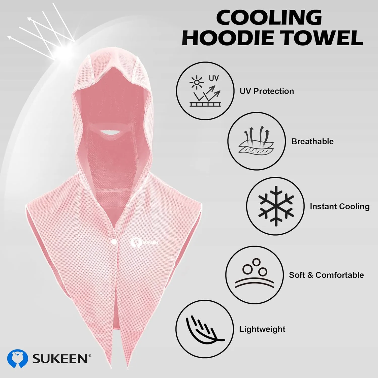 Sukeen Cooling Hoodie Towel, Instant Cooling Towels for Neck and Face, Quick Drying Cooling Towels for Hot Weather Workout