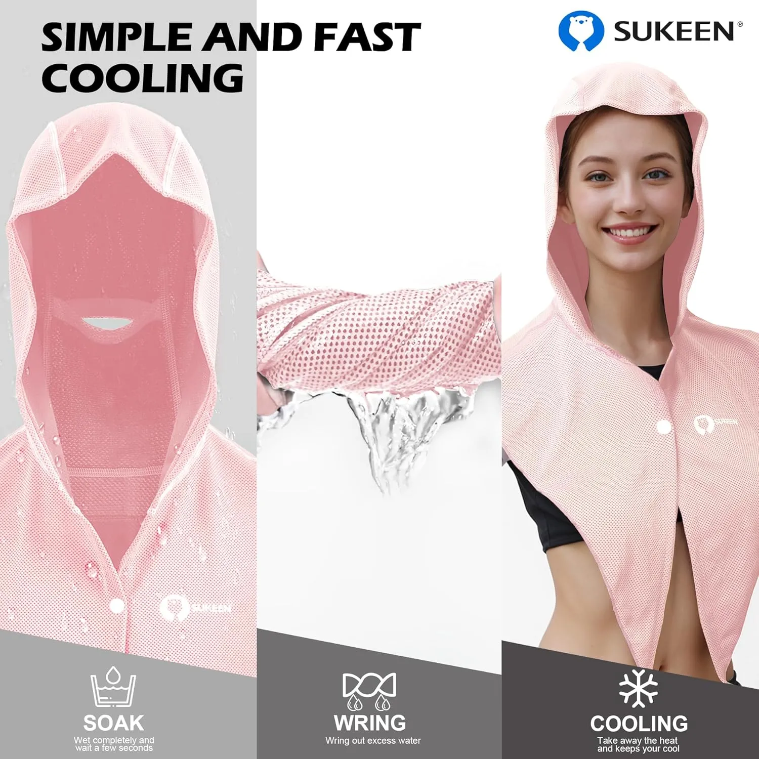 Sukeen Cooling Hoodie Towel, Instant Cooling Towels for Neck and Face, Quick Drying Cooling Towels for Hot Weather Workout