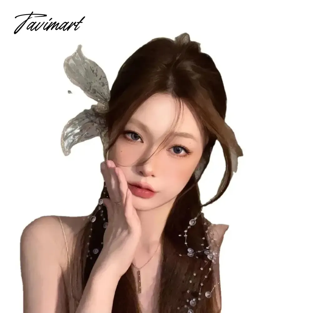Tavimart Elf Ear Bridal Headdress Crystal Hair Clip Butterfly Wings Tassel Side Pair of Clips