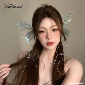 Tavimart Elf Ear Bridal Headdress Crystal Hair Clip Butterfly Wings Tassel Side Pair of Clips