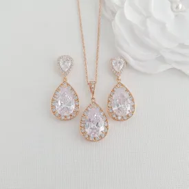Teardrop Bridal Jewelry Set in Rose Gold- Evelyn