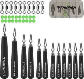 THKFISH Tungsten Drop Shot Weights Kit, Skinny Drop Shot Weights Kit, Teardrop Drop Shot Weight with Fishing Beads and Swivel for Bass Fishing, 97% Density Tungsten Fishing Weights