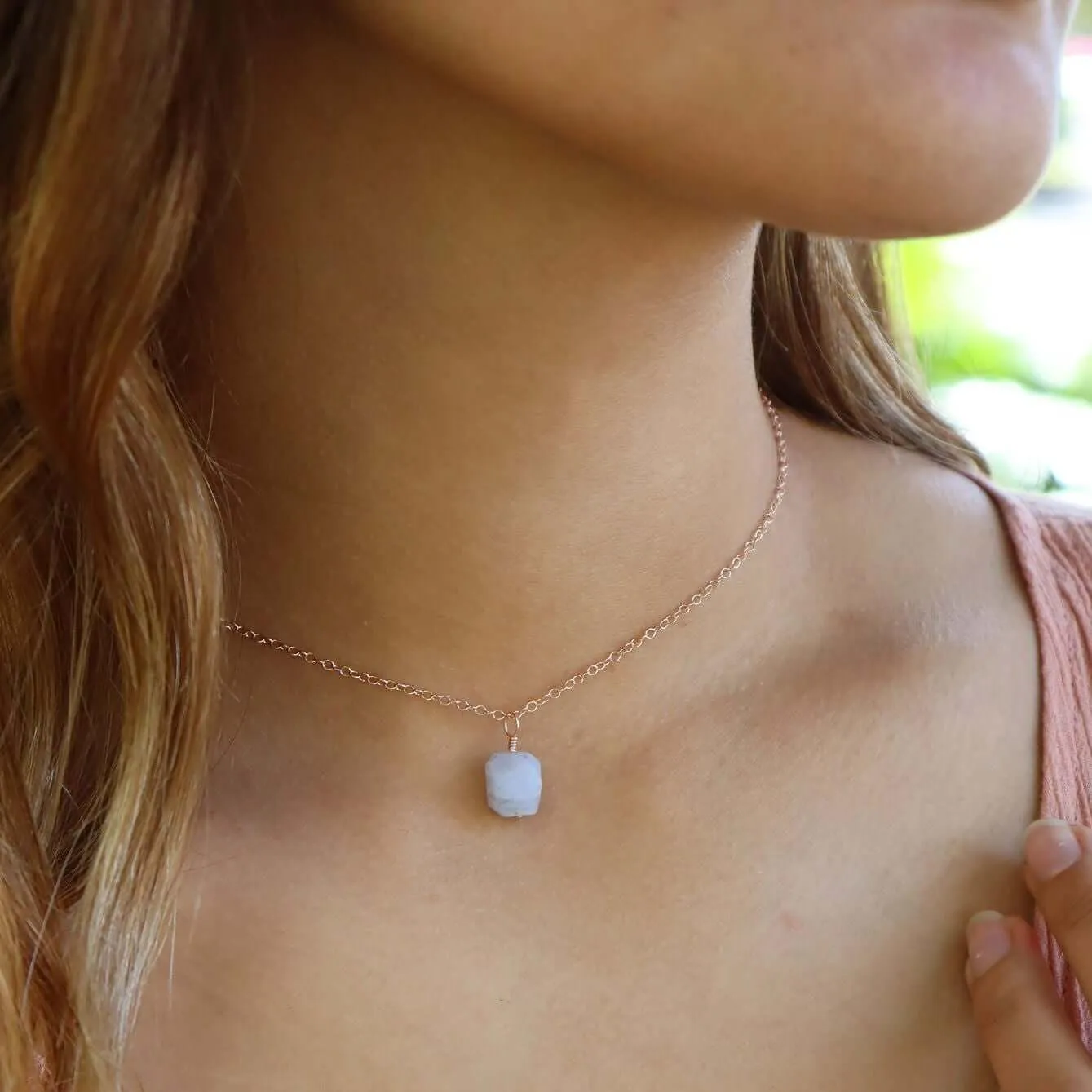 Tiny Rough Blue Lace Agate Gemstone Pendant Choker