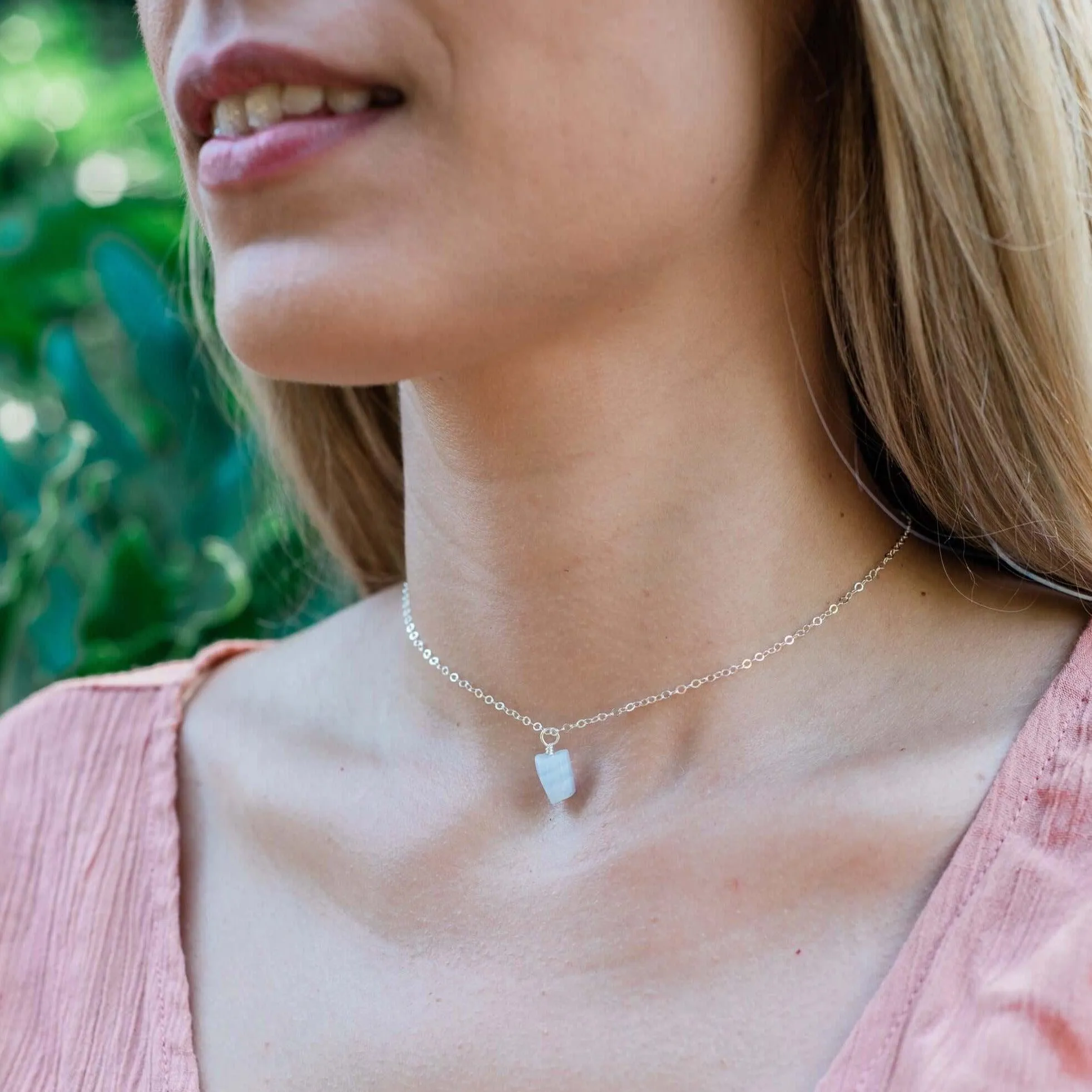 Tiny Rough Blue Lace Agate Gemstone Pendant Choker