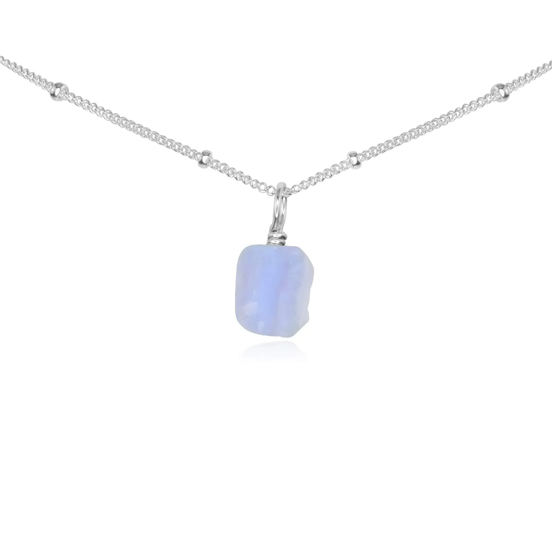 Tiny Rough Blue Lace Agate Gemstone Pendant Choker