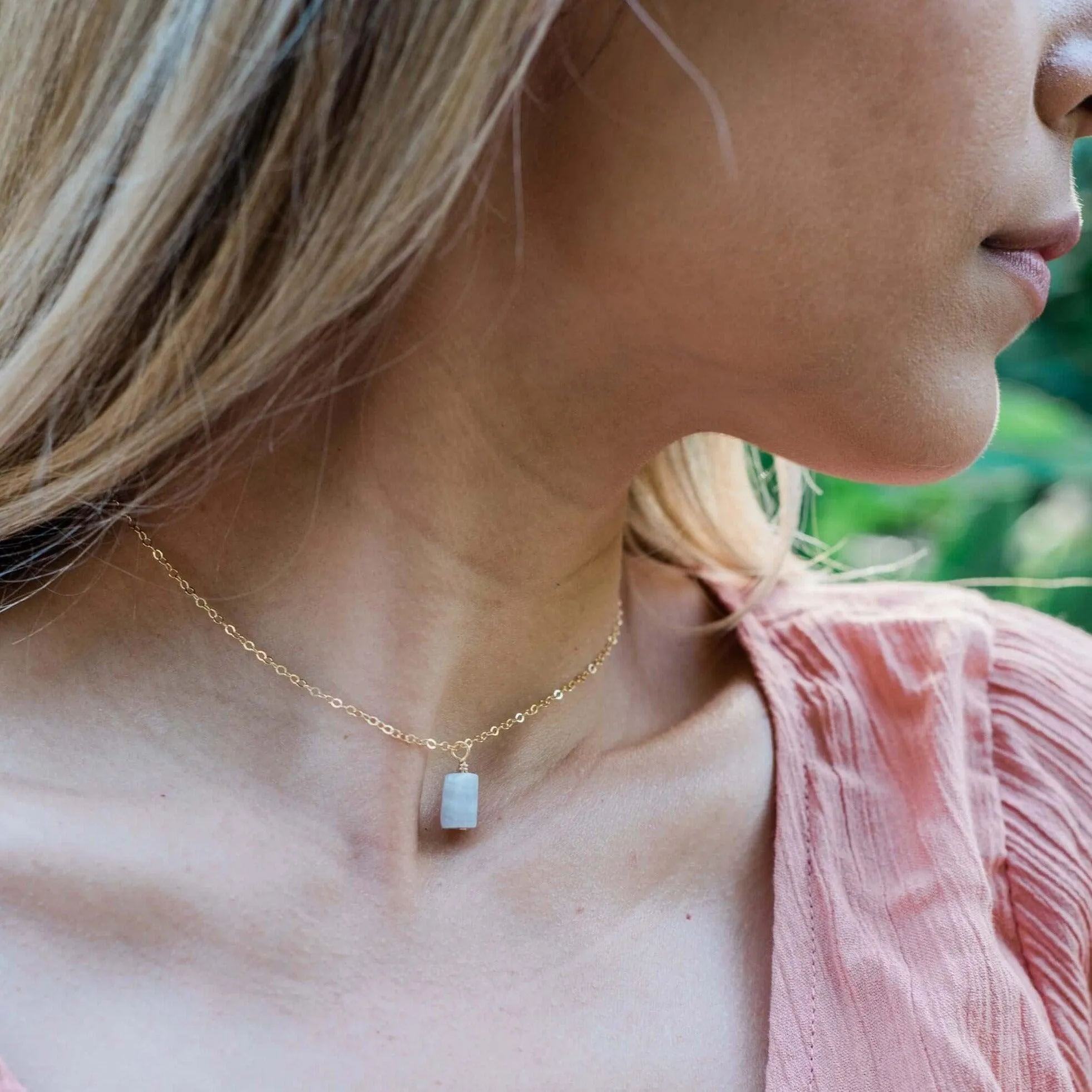 Tiny Rough Blue Lace Agate Gemstone Pendant Choker
