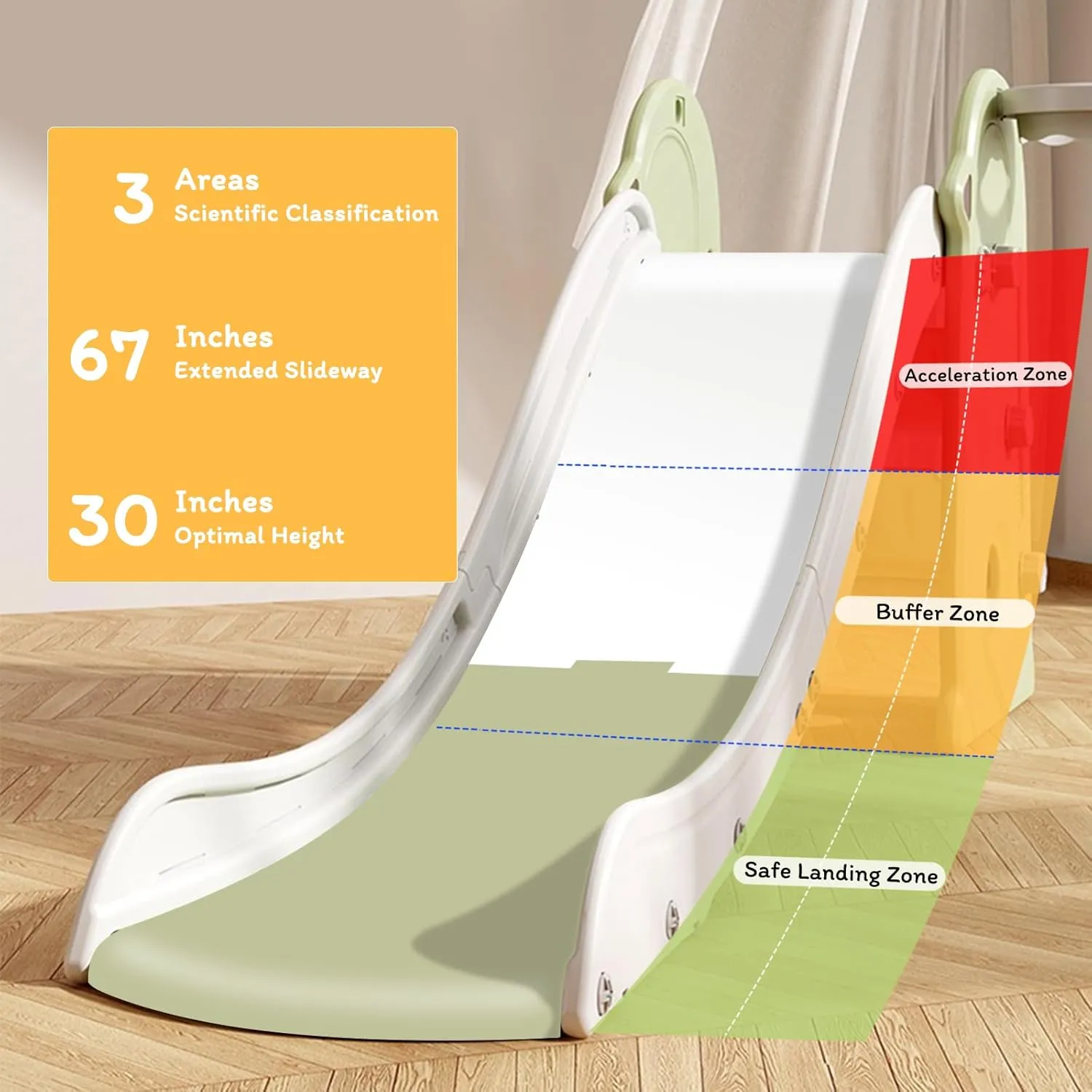 Toddler Slide Indoor Outdoor for Kids, 3 in 1 Foldable Kids Slide Easy Set Up Playset with Basketball Hoop & Ball, Freestanding Baby Slideway with Extra Long Slipping Slope