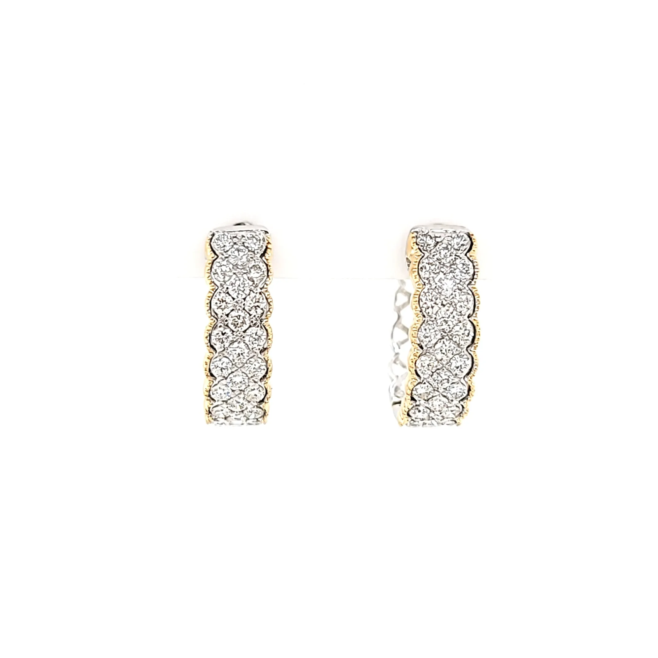 Two Tone Diamond Textured Hoop Earrings (I6795)