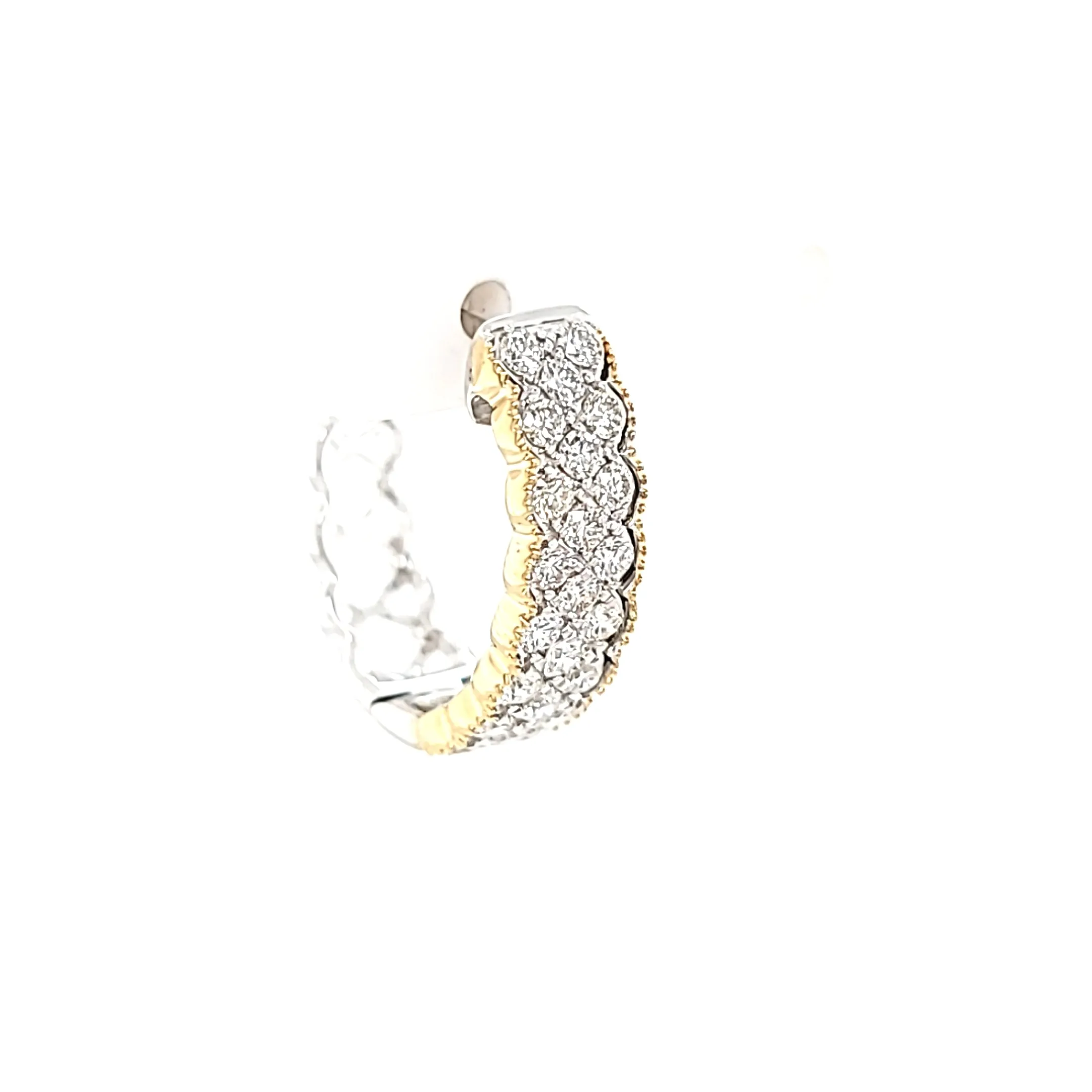 Two Tone Diamond Textured Hoop Earrings (I6795)