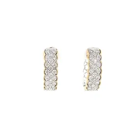 Two Tone Diamond Textured Hoop Earrings (I6795)