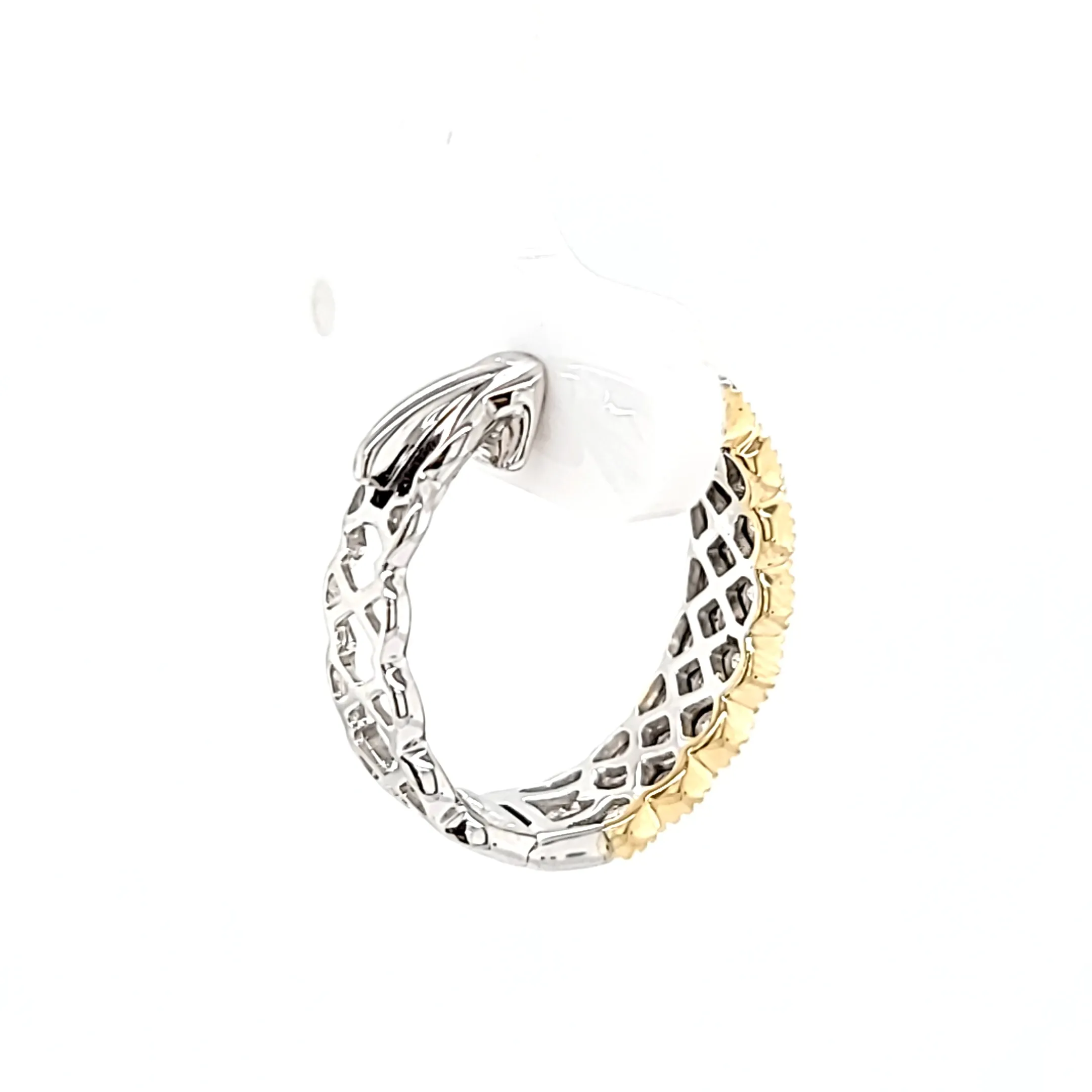 Two Tone Diamond Textured Hoop Earrings (I6795)