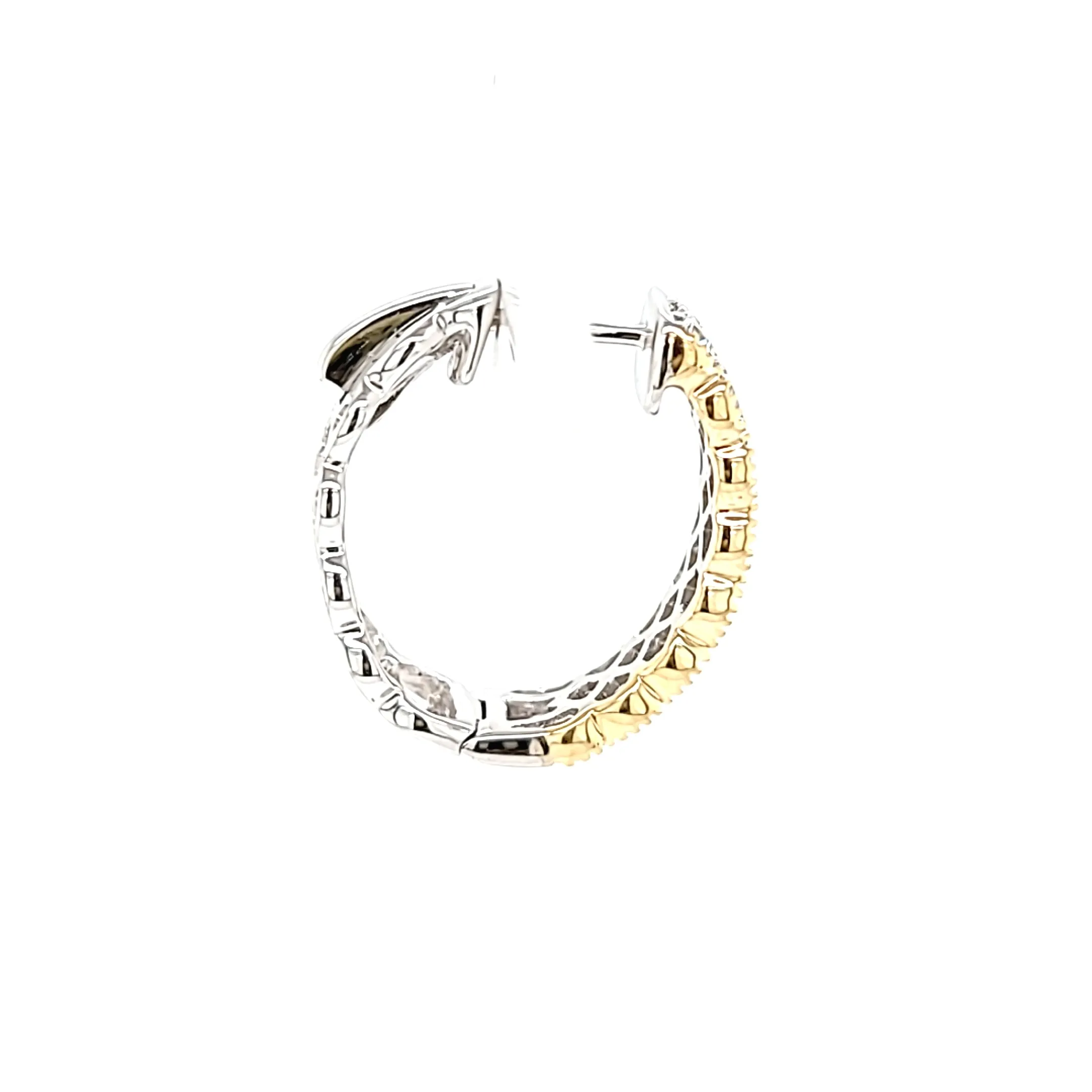 Two Tone Diamond Textured Hoop Earrings (I6795)