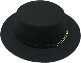 Unisex Wool Fedora Hat With Chain & Ribbon - Elegant For Winter Jazz & Church