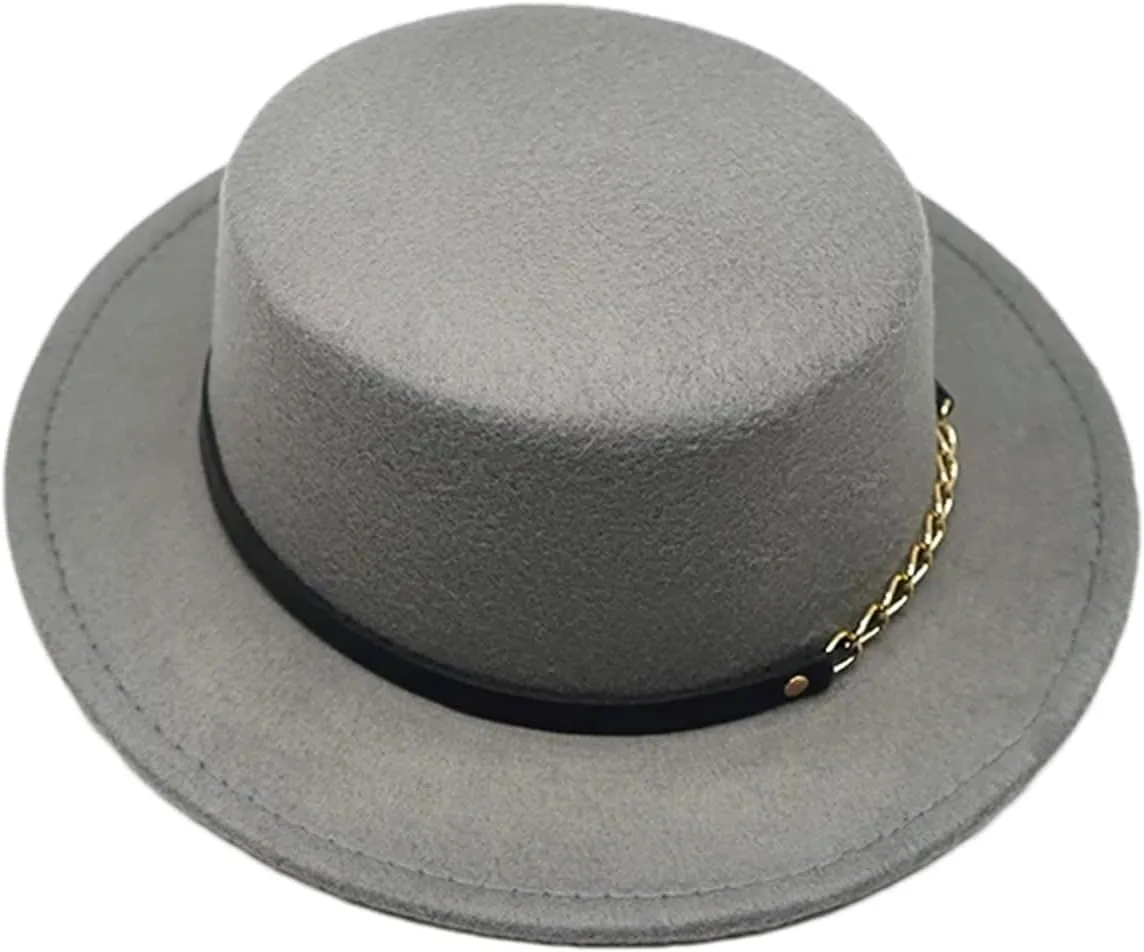 Unisex Wool Fedora Hat With Chain & Ribbon - Elegant For Winter Jazz & Church