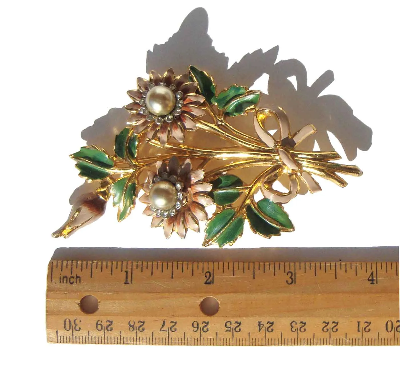 Vintage 40s Deja Reja Enamel Flower Brooch Floral Pin Unsigned