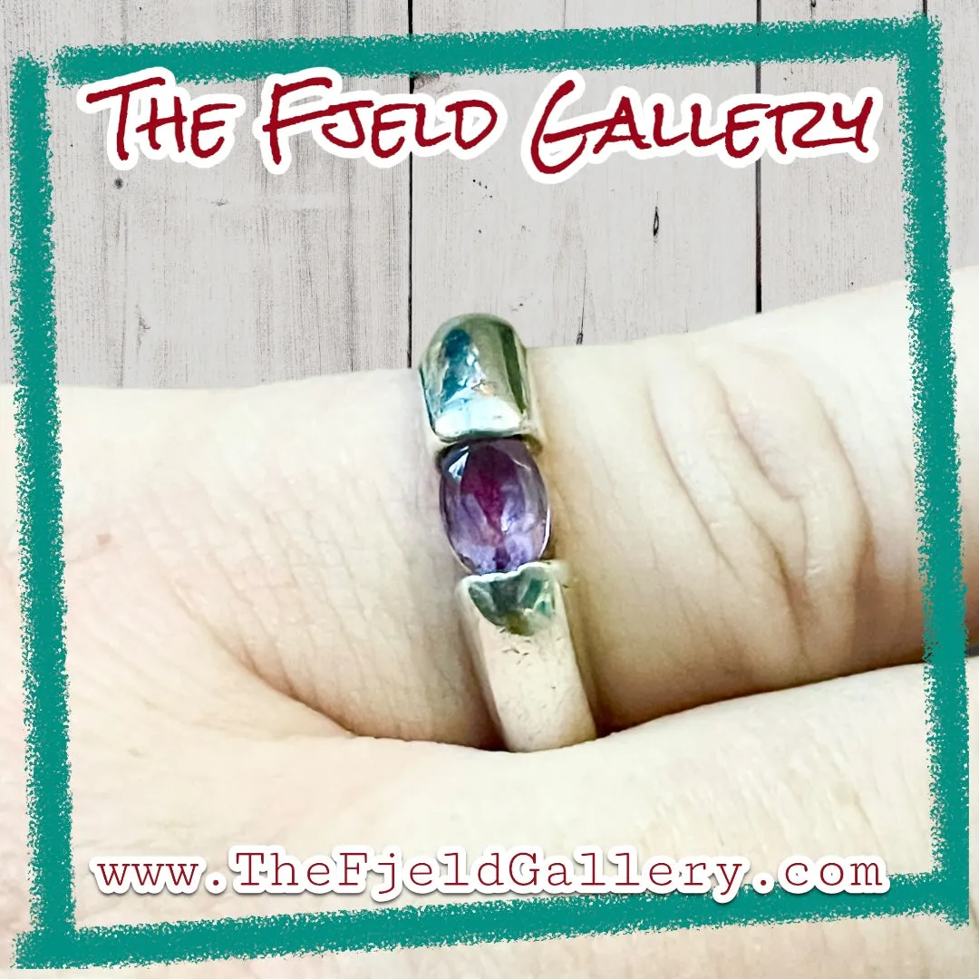 Vintage Amethyst Sterling Silver Sleek Modern Minimalist Ring