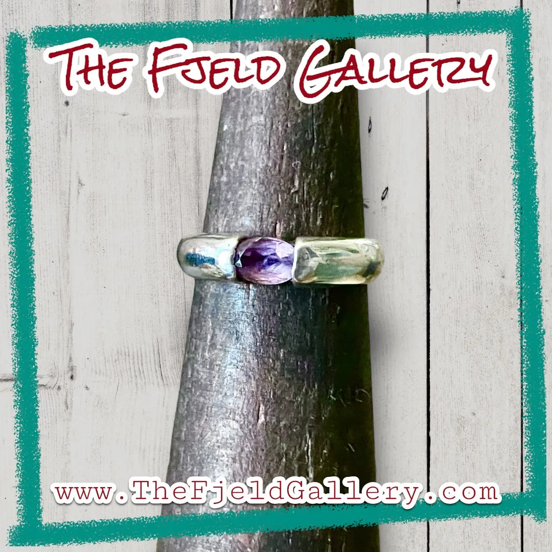 Vintage Amethyst Sterling Silver Sleek Modern Minimalist Ring