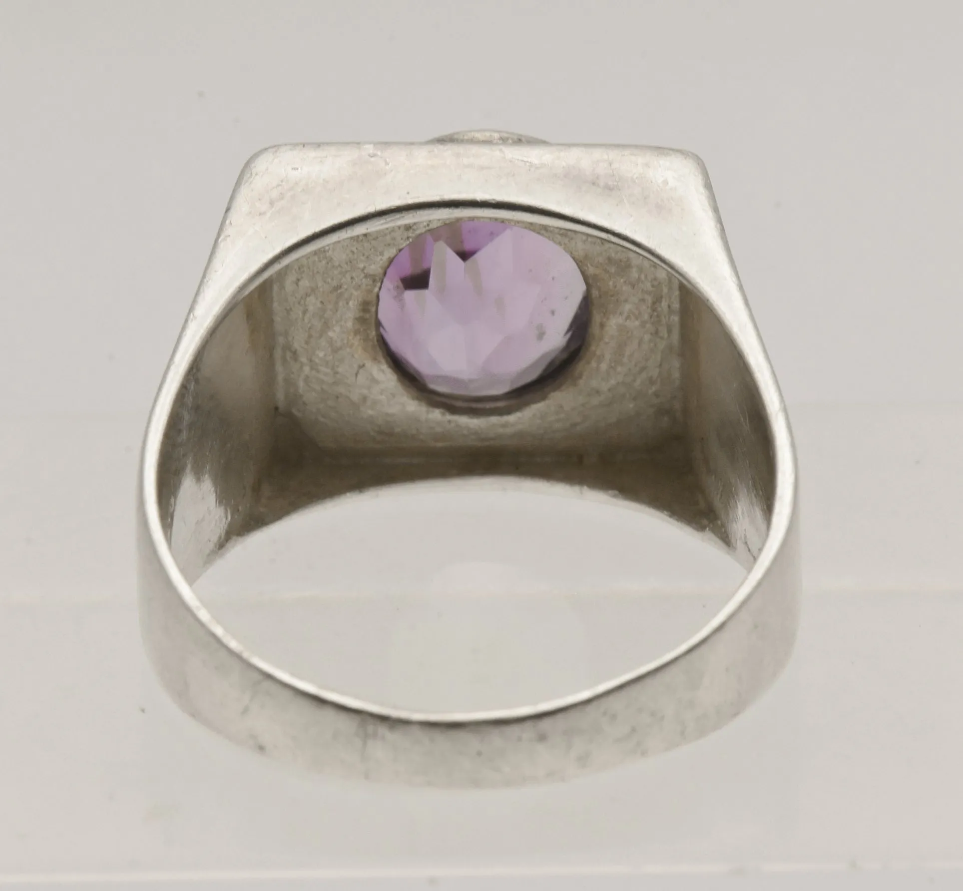 Vintage Sterling Silver and Amethyst Modern Design Ring - Size 13.25