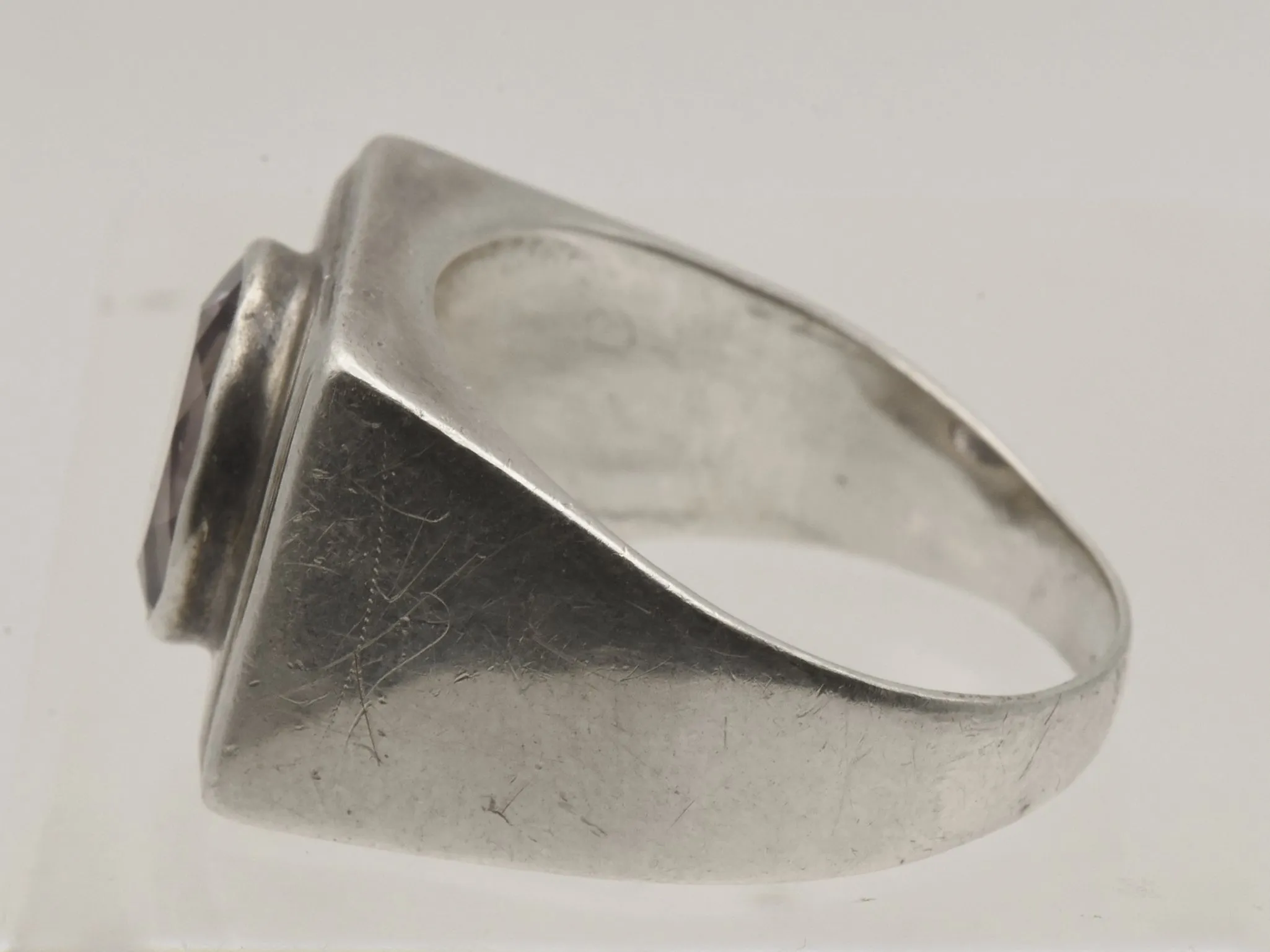 Vintage Sterling Silver and Amethyst Modern Design Ring - Size 13.25