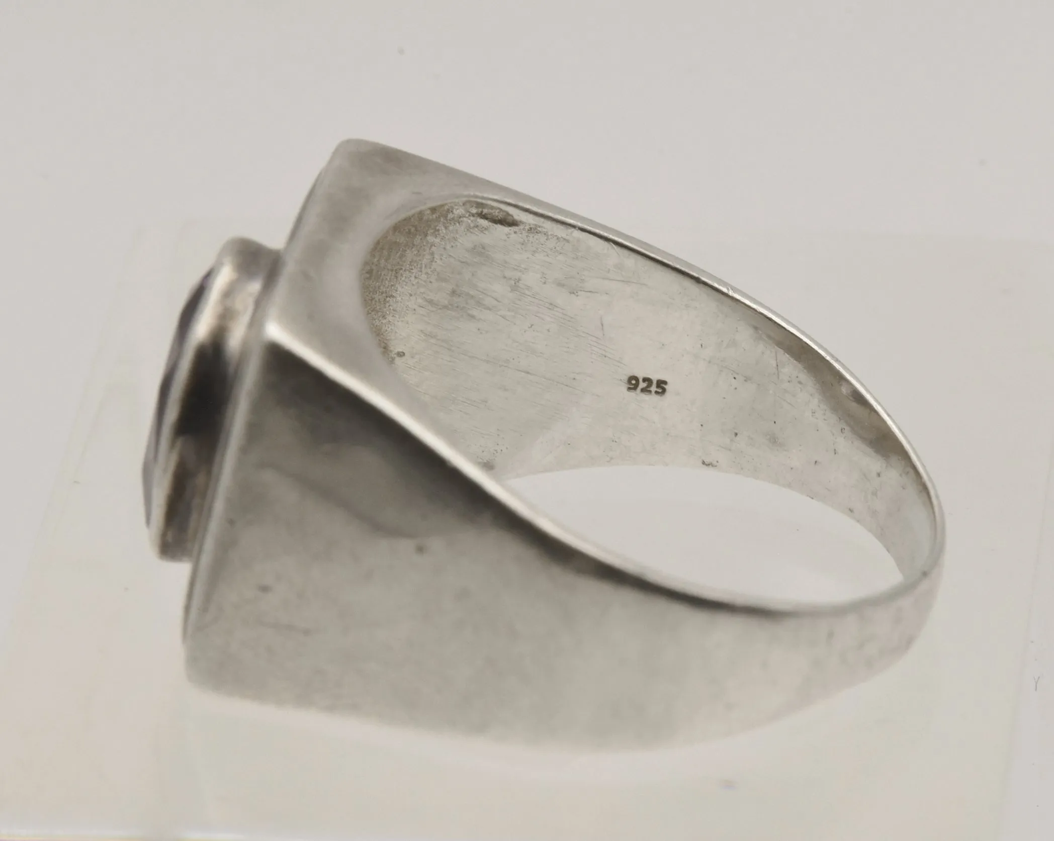 Vintage Sterling Silver and Amethyst Modern Design Ring - Size 13.25