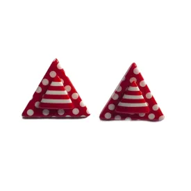 Vintage Triangle Plastic Red/White Earrings