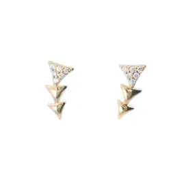 Vlora Yellow Gold Curved Three Triangle Diamond Stud Earrings