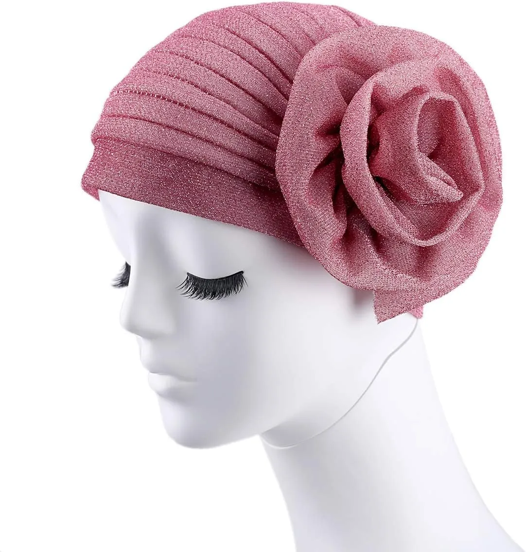 Women Big Flower Headwrap Turban Shining Beanie Bonnet Cap Chemo Cap