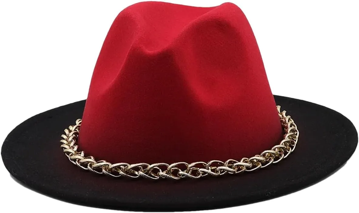 Women Men Winter Autumn Chain Woolen Fedoras Top Hat Jazz Caps Bowler Hats