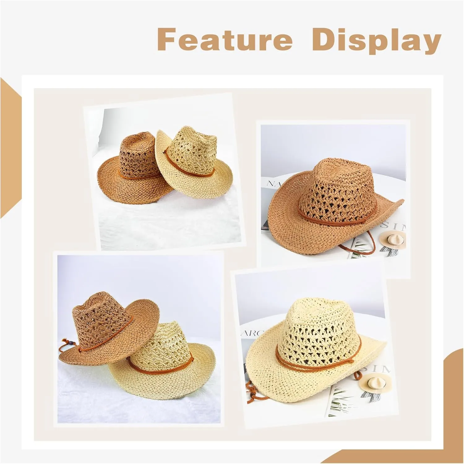 Women Straw Cowboy Hat Wide Brim Sun Hat Cowgirl Summer Western Cowboy Hat for Travel Outdoor Family Hat for Men