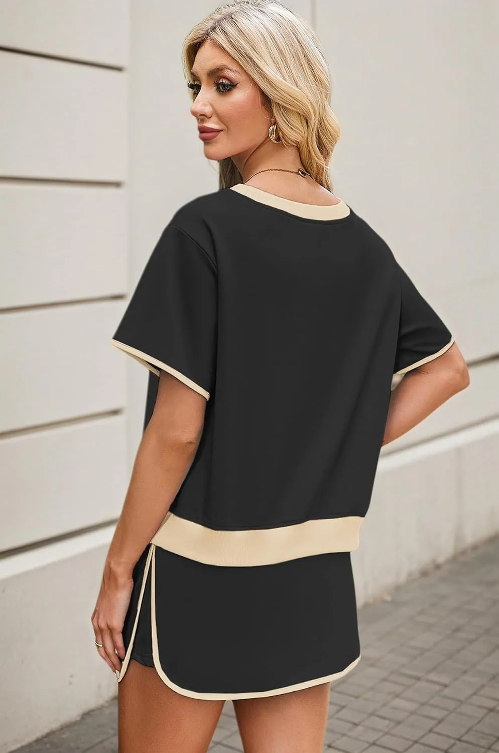 Women's 2 Piece Sets Summer Casual Short Sleeve Tops and Matching Drawstring Skort Going Out Lounge Outfits
