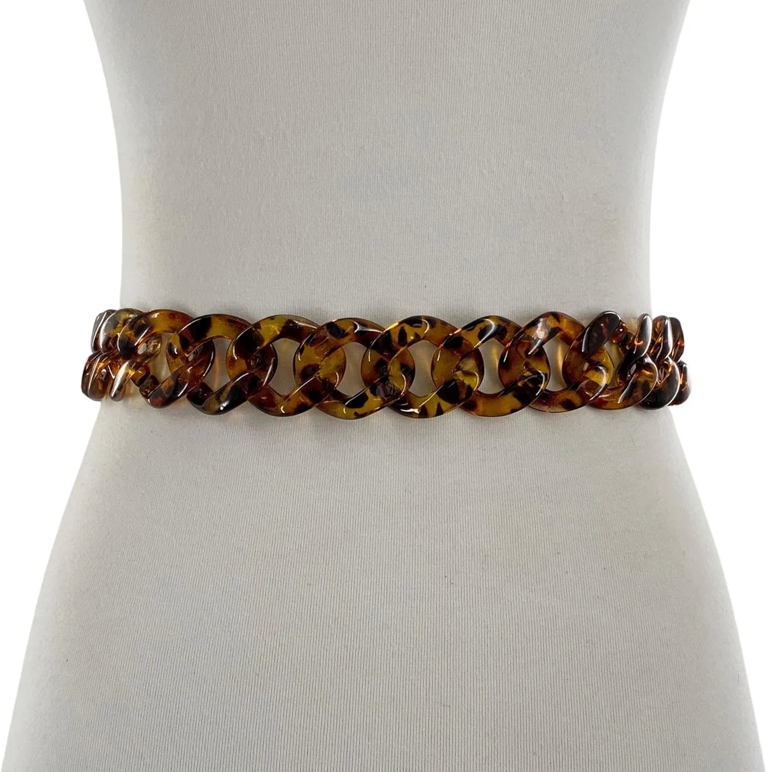 Women's Tortoiseshell Brown Leopard Skinny Link Chain Belt 1 1/4" Wide