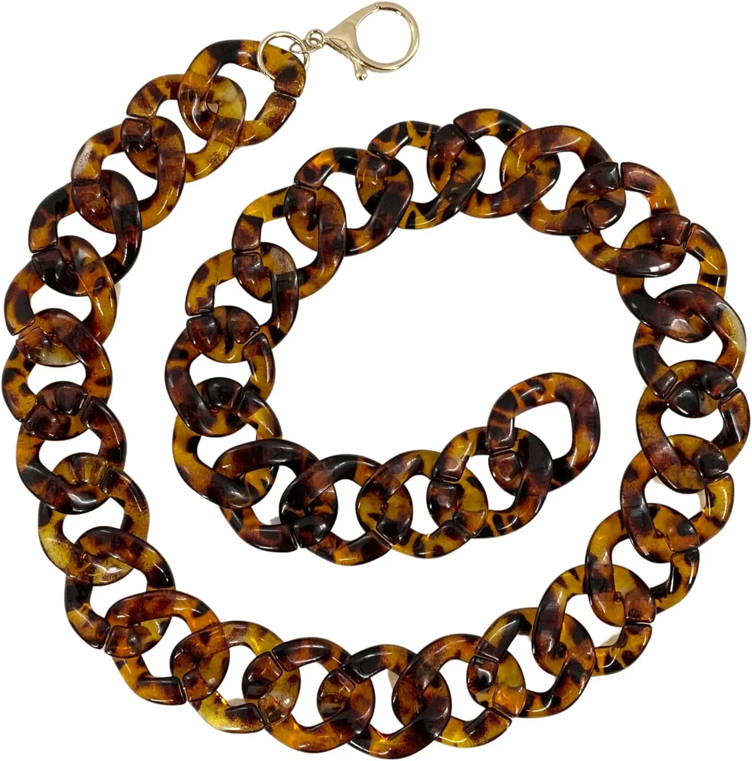 Women's Tortoiseshell Brown Leopard Skinny Link Chain Belt 1 1/4" Wide