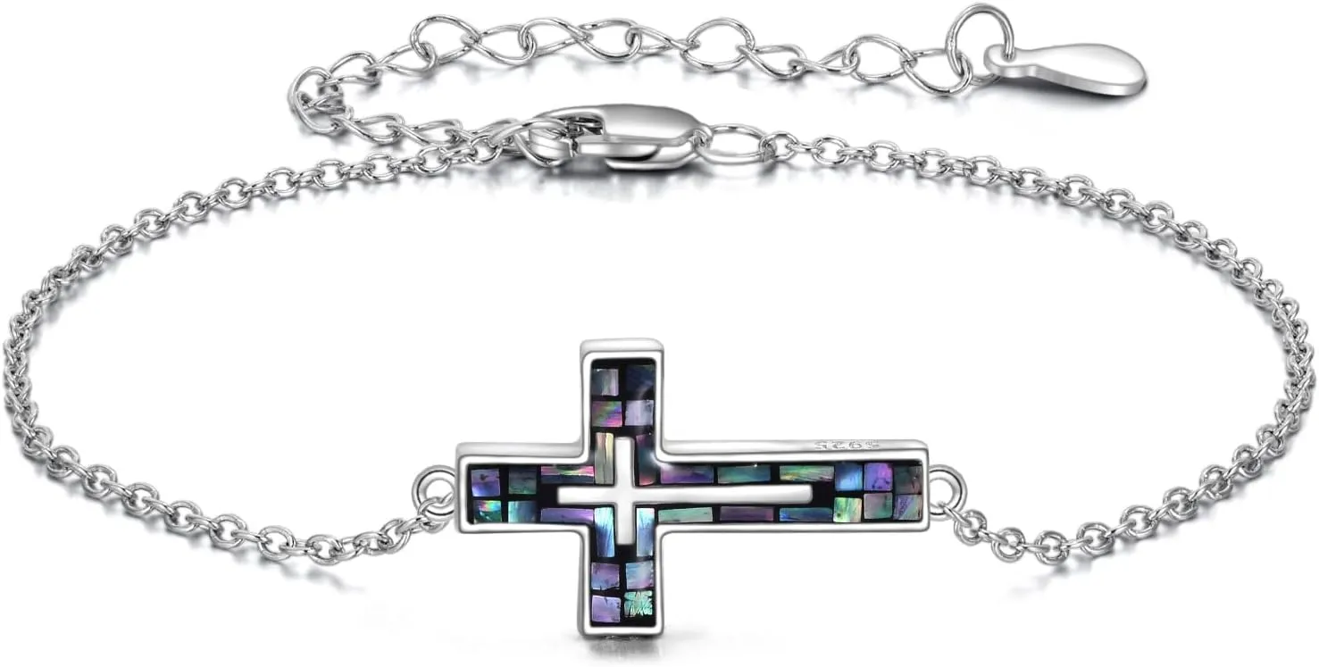 YFN Cross Bracelet Sterling Silver Religious Cross Bracelet Jewelry Gift for Women Men