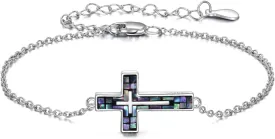 YFN Cross Bracelet Sterling Silver Religious Cross Bracelet Jewelry Gift for Women Men