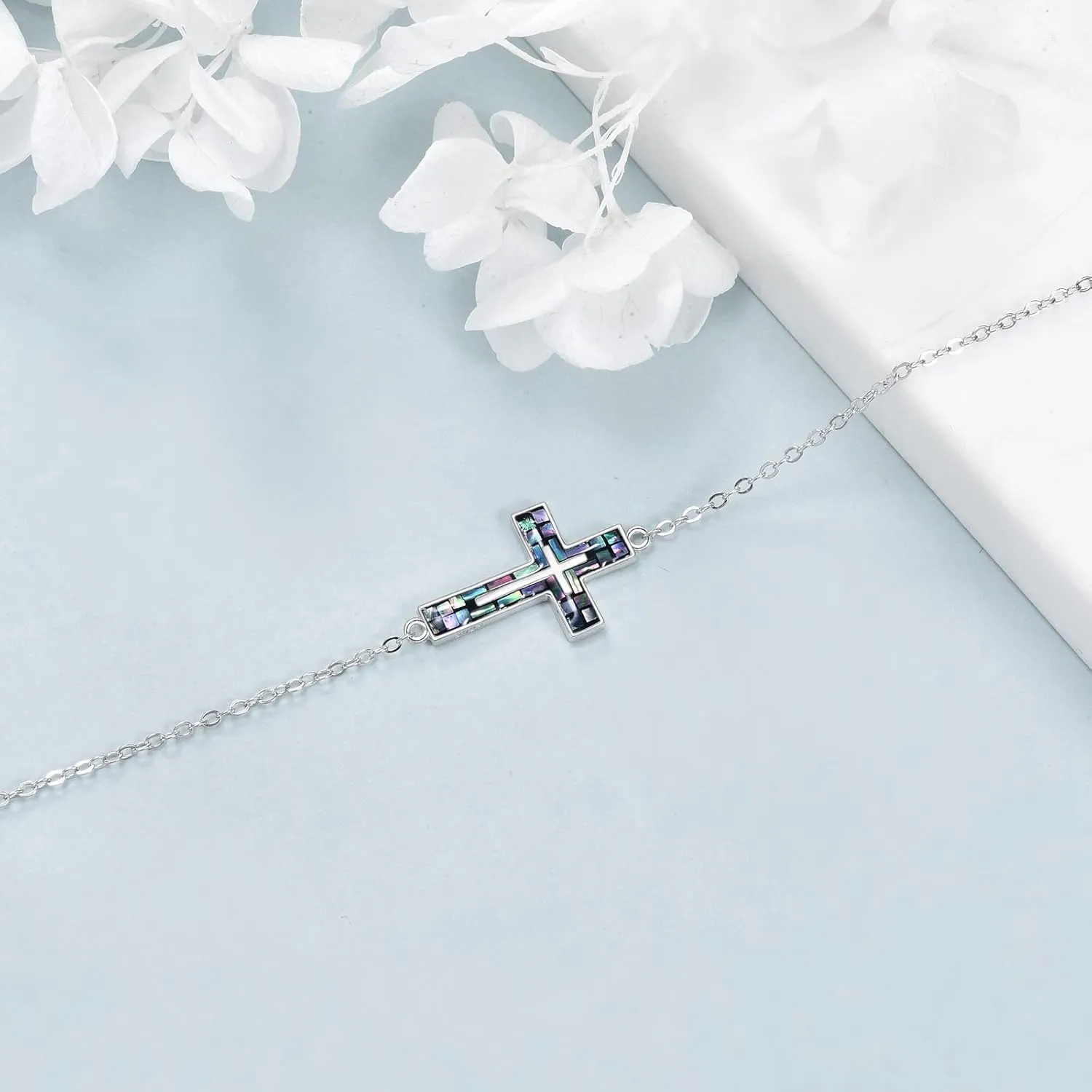 YFN Cross Bracelet Sterling Silver Religious Cross Bracelet Jewelry Gift for Women Men