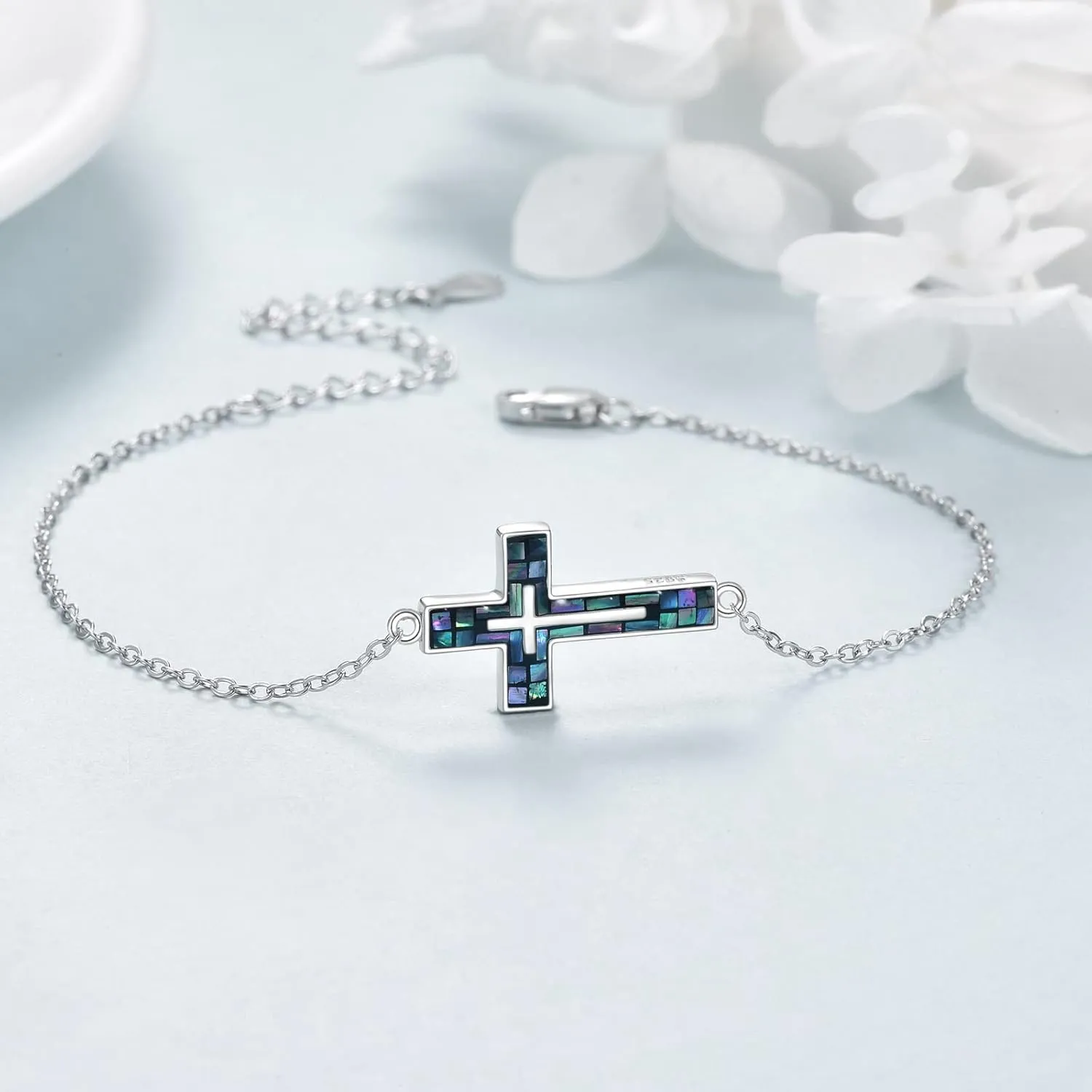 YFN Cross Bracelet Sterling Silver Religious Cross Bracelet Jewelry Gift for Women Men